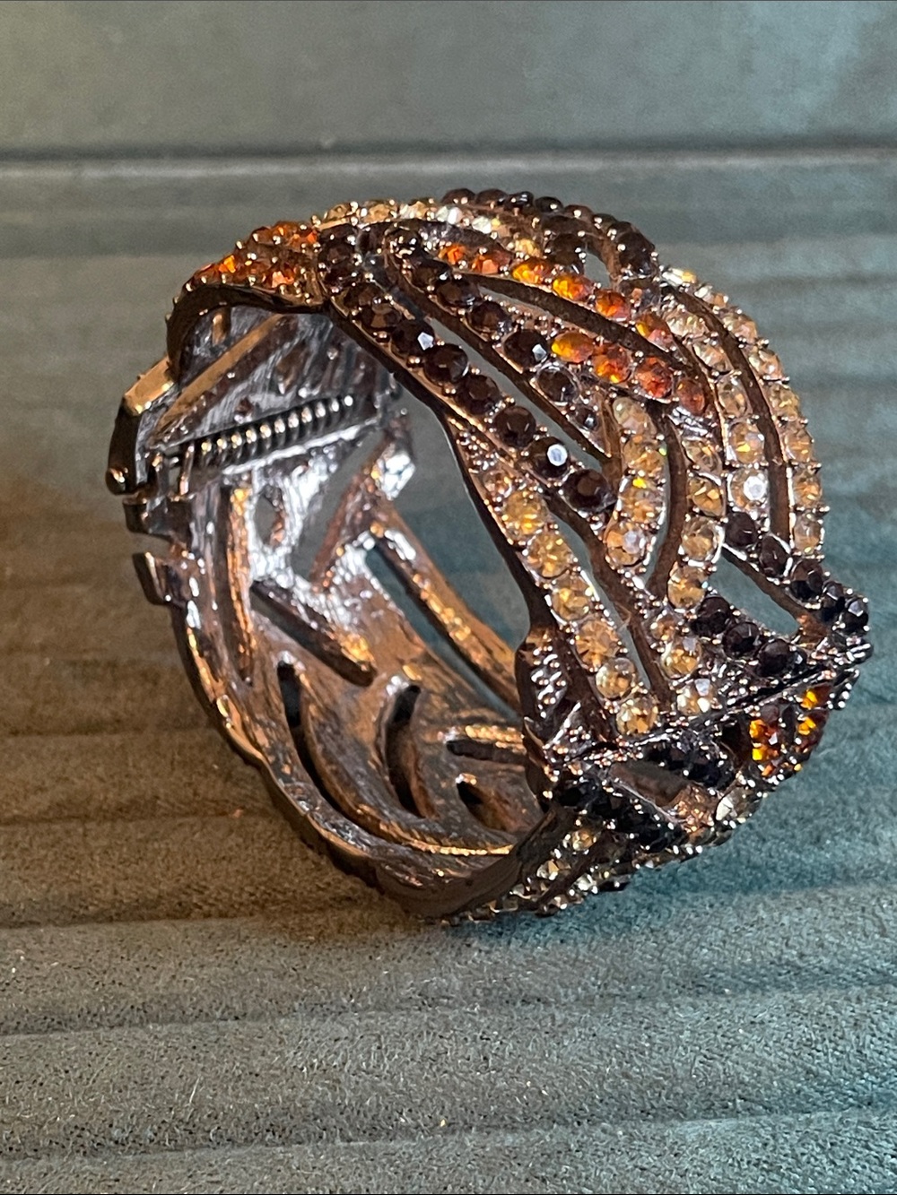 Vintage Monet Gunmetal Hinged Rhinestone Cuff Bracelet